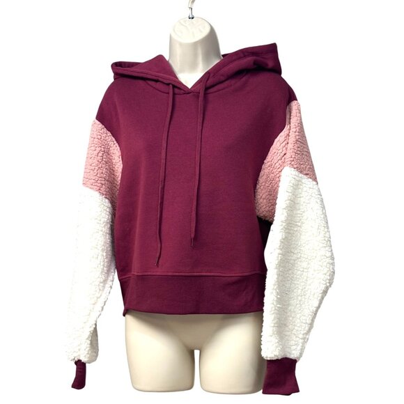 Self Esteem Juniors' Faux Fur-Sleeve Hoodie, Maroon, multi, M - Picture 1 of 10